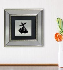 BK Gift Semazen Tasarımlı Dekoratif Aynalı Gümüş Duvar Çerçevesi-1