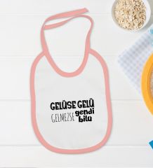BK Kids Gelüse Gelü Tasarımlı Pembe Bebek Body Zıbın ve Mama Önlüğü Hediye Seti-1