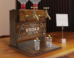 BK Gift Kişiye Özel Kabartma İsimli Çift Musluklu Doğal Ahşap Vodka Standı, İçki Standı, Doğum Günü Hediyesi, Ev Hediyesi, Erkek Hediye-3