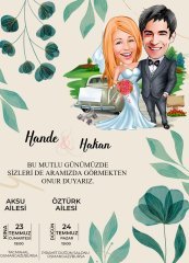 Kişiye Özel Karikatürlü Bitmeyen Düğün Davetiyesi Model 78