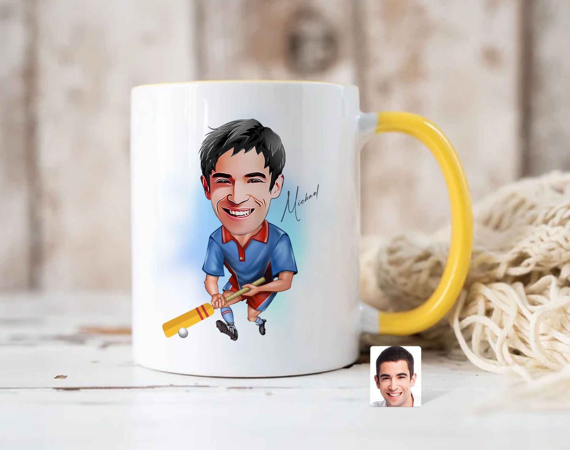 Bk Gift Kişiye Özel Cricket Karikatürlü Sarı Kupa Bardak-1, Sevgiliye Hediye, Arkadaşa Hediye