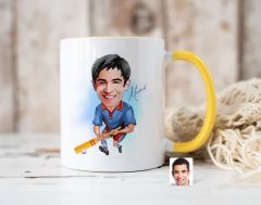Bk Gift Kişiye Özel Cricket Karikatürlü Sarı Kupa Bardak-1, Sevgiliye Hediye, Arkadaşa Hediye