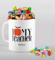Kişiye Özel Öğretmenimi Seviyorum Kupa ve Haribo Şeker Hediye Seti-3