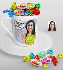 Kişiye Özel Bayan Nihayetinde Karikatürlü Türk Kahvesi Fincanı ve Haribo Şeker Hediye Seti-5