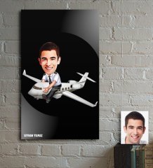 Kişiye Özel Bay Kaptan Pilot Karikatür Ahşap Tablo - 1