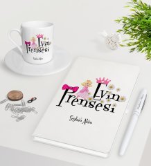 Kişiye Özel Evin Prensesi Beyaz Defter Kalem Türk Kahvesi Fincanı Seti-3