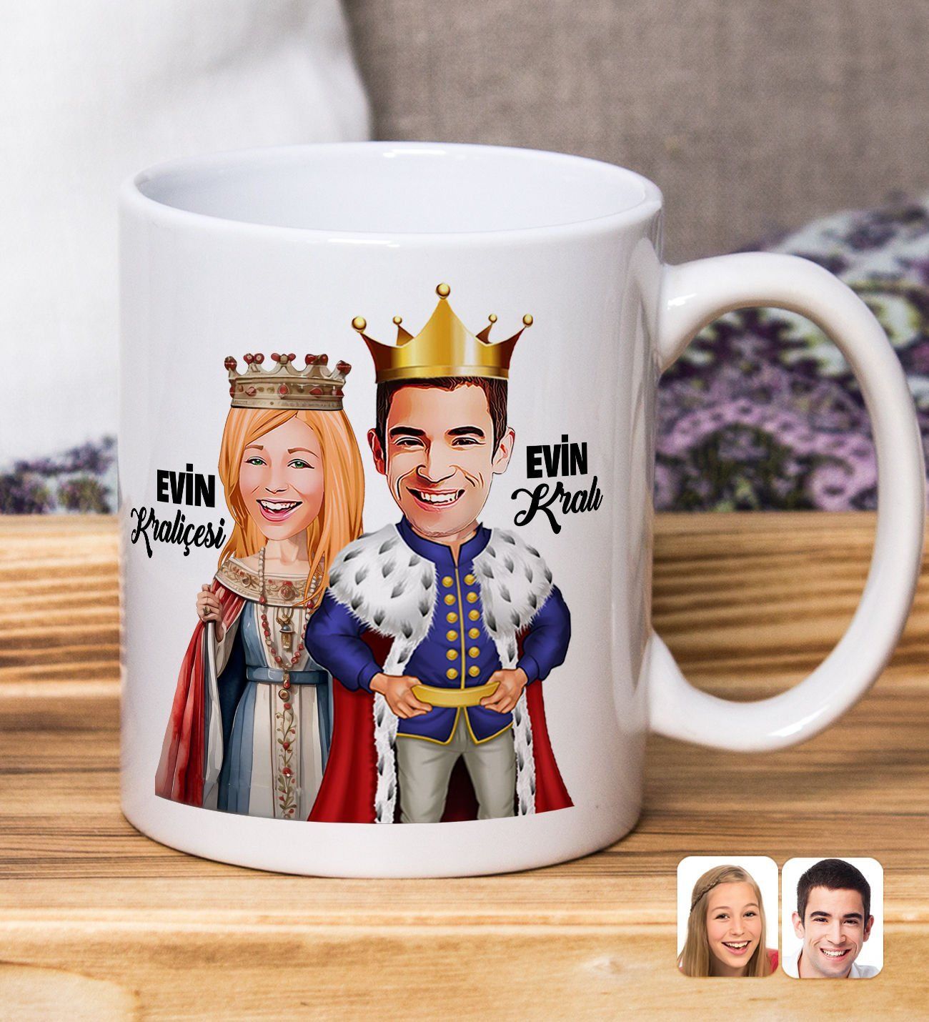 Bk Gift Kişiye Özel Karikatürlü Kraliçe Kral Tasarımlı Beyaz Kupa Bardak-126, Arkadaşa Hediye , Karikatürlü Kupa Bardak