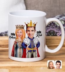 Bk Gift Kişiye Özel Karikatürlü Kraliçe Kral Tasarımlı Beyaz Kupa Bardak-126, Arkadaşa Hediye , Karikatürlü Kupa Bardak