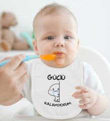 BK Kids Güçlü Kalamıyorum Tasarımlı Beyaz Bebek Body Zıbın ve Mama Önlüğü Hediye Seti-1