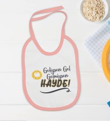 BK Kids Geliysen Gel Tasarımlı Pembe Bebek Body Zıbın ve Mama Önlüğü Hediye Seti-1
