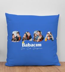 BK Gift Kişiye Özel Fotoğraflı Babalar Günü Tasarımlı Mavi Kırlent Yastık-1 Babaya Hediye, Ev Dekorasyonu, Babalar Günü Hediyesi
