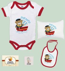 BK Kids Kişiye Özel İsimli 5 Parça Kırmızı Bebek Body Zıbın Yastık Hediye Seti, Yeni Doğan Bebek Giyim Hediyesi-1