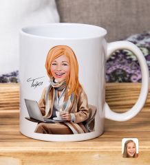 Bk Gift Kişiye Özel Karikatürlü Kadın Tasarımlı Beyaz Kupa Bardak-125, Arkadaşa Hediye , Karikatürlü Kupa Bardak