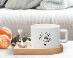 BK Gift Kişiye Özel İsimli Ahşap Altlıklı Seramik Fincan, Doğum Günü Hediyesi, Arkadaşa Hediye, Ev Hediyesi, Kahve ve Çay Bardak Seti-3
