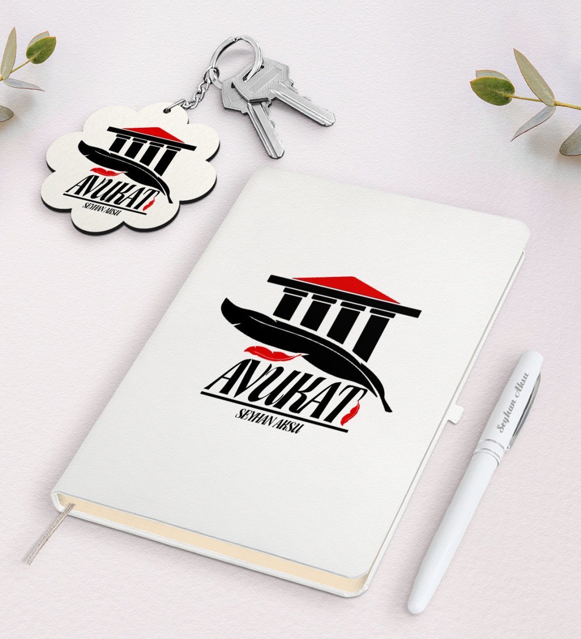 Kişiye Özel Avukat Beyaz Defter Kalem ve Anahtarlık Hediye Seti-3