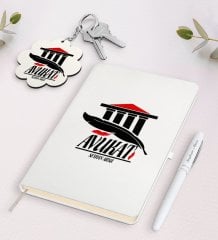 Kişiye Özel Avukat Beyaz Defter Kalem ve Anahtarlık Hediye Seti-3