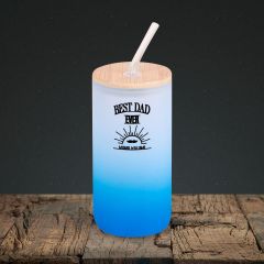 BK Gift İsimli Dad Tasarımlı Mavi Renk Pipetli Buzlu Cam Bardak 600ml - 7, Babaya Hediye, Doğum Günü Hediyesi