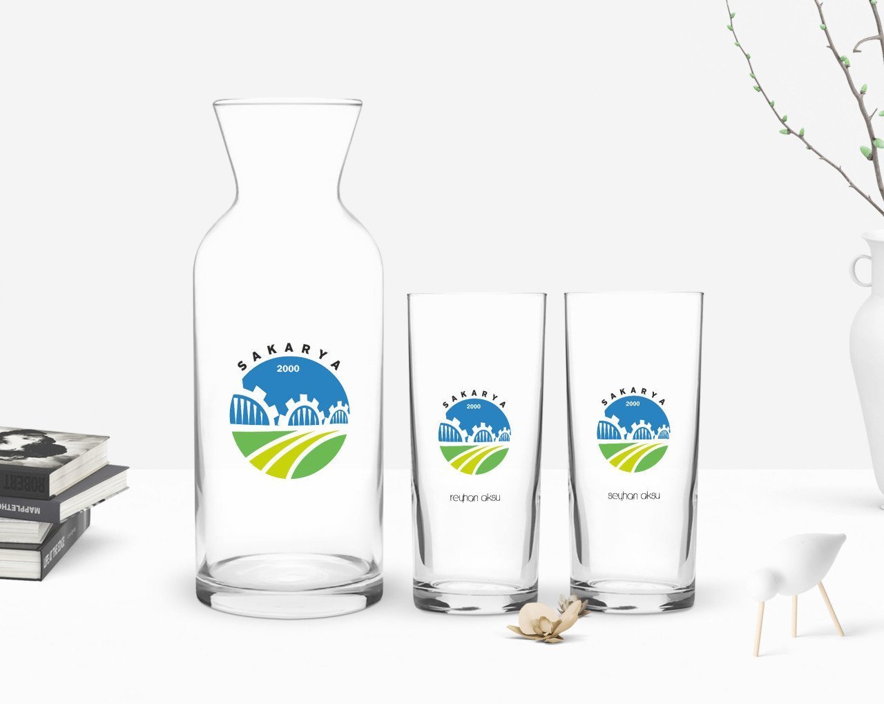 Kişiye Özel Renkli Baskılı Sakarya Tasarımlı Turistik İkili Rakı Bardağı ve Karaf Hediye Seti-1