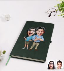 Kişiye Özel Sevgililer Karikatürlü Yeşil Termo Deri Defter Model 101