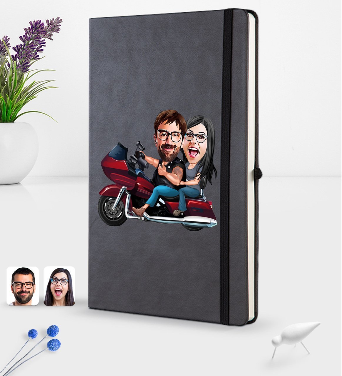 Kişiye Özel Sevgililer Karikatürlü Siyah Termo Deri Defter 16x24cm Model 103