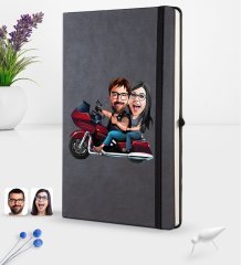 Kişiye Özel Sevgililer Karikatürlü Siyah Termo Deri Defter 16x24cm Model 103