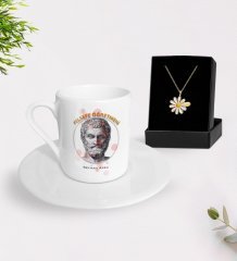 Kişiye Özel Felsefe Öğretmeni Türk Kahvesi Fincanı ve İsimli Papatya Kolye Hediye Seti-1
