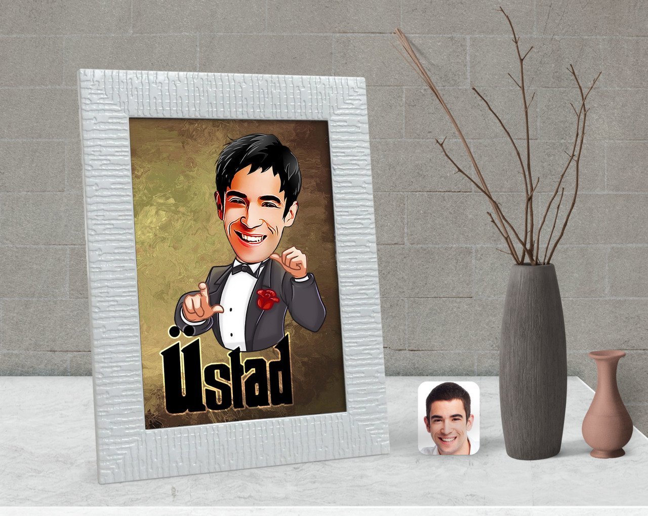 Kişiye Özel Üstad Karikatürlü Dekoratif Çerçeve-2