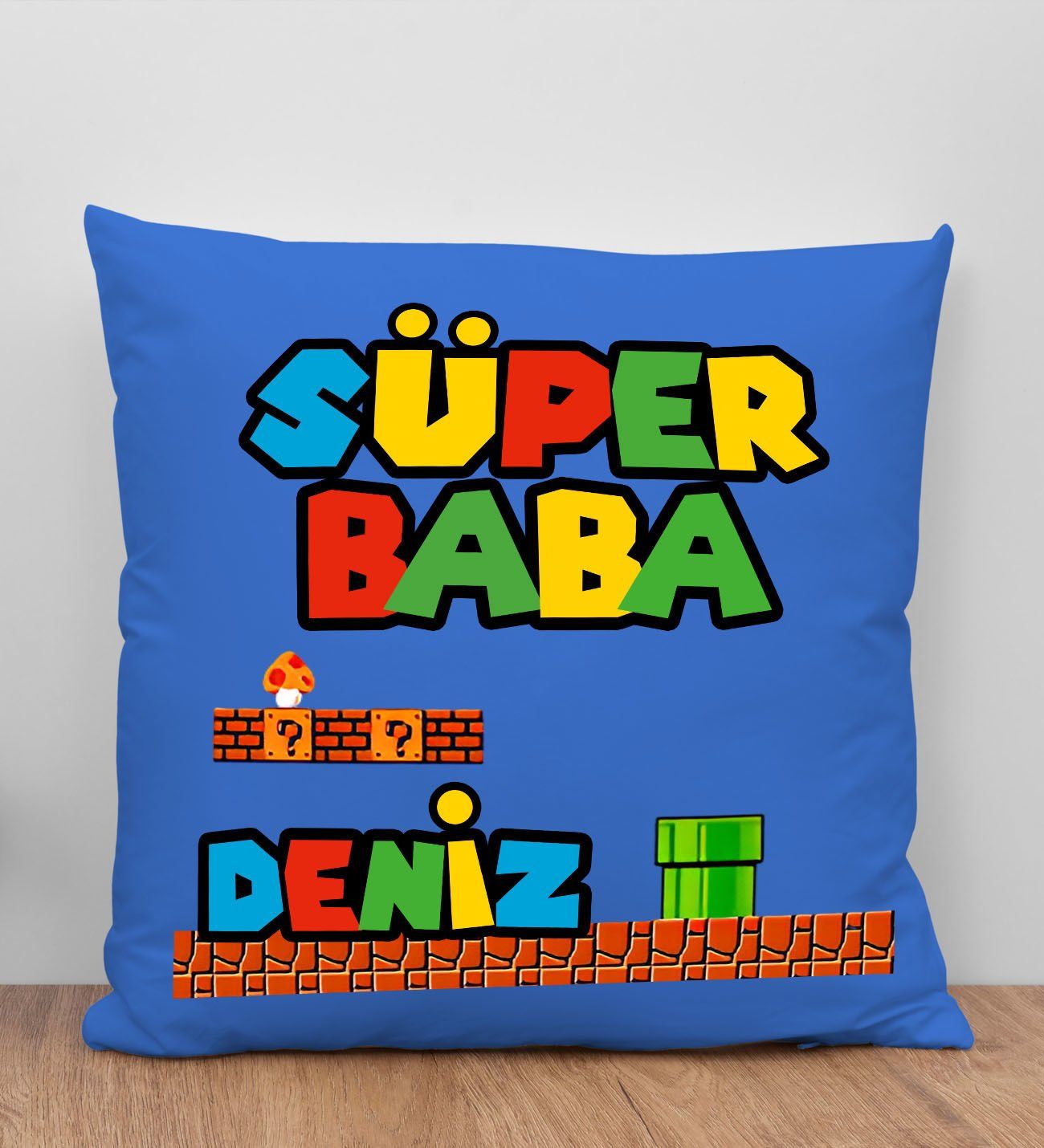 BK Gift Kişiye Özel İsimli Babalar Günü Tasarımlı Mavi Kırlent Yastık-15 Babaya Hediye, Ev Dekorasyonu, Babalar Günü Hediyesi