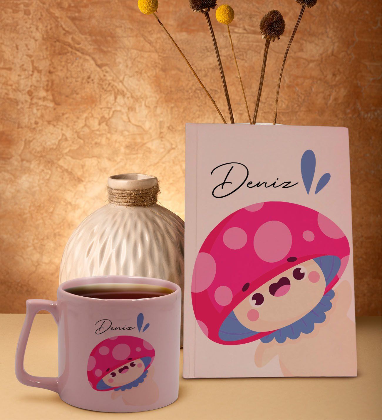 BK Gift Kişiye Özel İsimli Pembe Sert Kapaklı Defter ve Middle Kupa Seti, Arkadaşa Hediye, Yeni İş Hediyesi, Doğum Günü Hediyesi-17