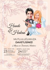 Kişiye Özel Karikatürlü Bitmeyen Düğün Davetiyesi Model 76