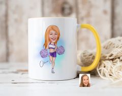 Bk Gift Kişiye Özel Ponpon Kız Karikatürlü Sarı Kupa Bardak-2, Sevgiliye Hediye, Arkadaşa Hediye