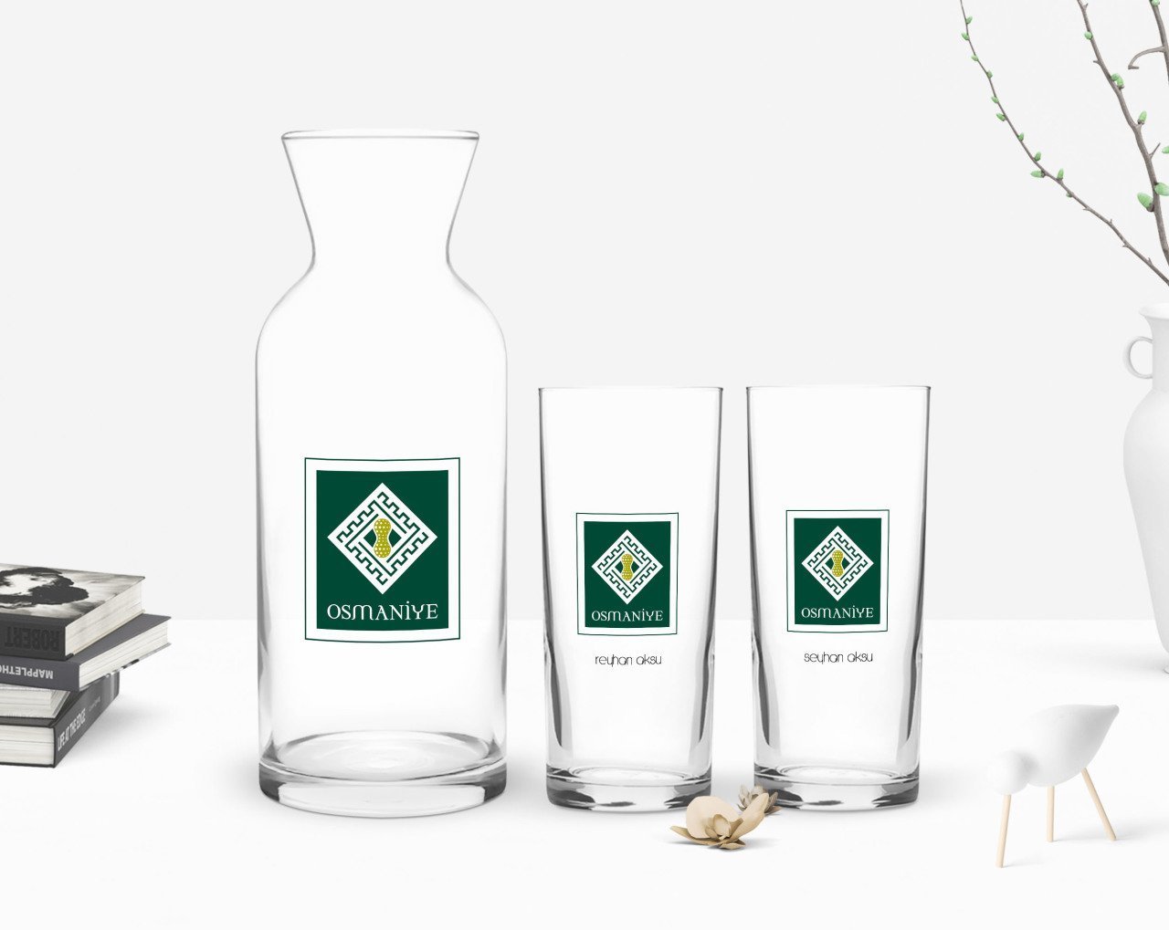 Kişiye Özel Renkli Baskılı Osmaniye Tasarımlı Turistik İkili Rakı Bardağı ve Karaf Hediye Seti-1