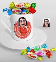 Kişiye Özel Bayan Nihayetinde Karikatürlü Türk Kahvesi Fincanı ve Haribo Şeker Hediye Seti-3