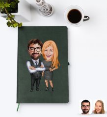 Kişiye Özel Sevgililer Karikatürlü Yeşil Termo Deri Defter Model 100