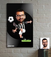 Kişiye Özel Futbol Siyah Beyaz Karikatür Ahşap Tablo - 1