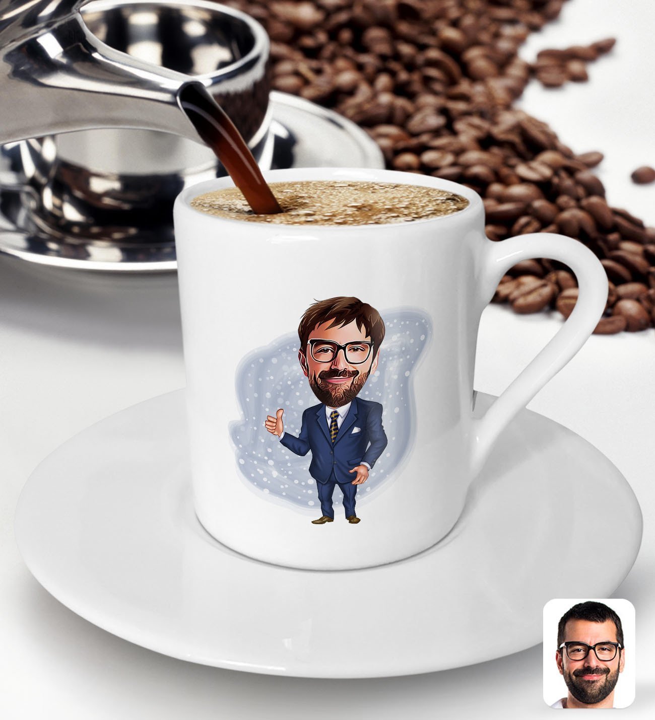BK Gift Kişiye Özel Erkek Ceo Karikatürlü Türk Kahvesi Fincanı-6