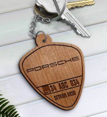 Kişiye Özel İsimli Plakalı Porsche Ahşap Anahtarlık-2