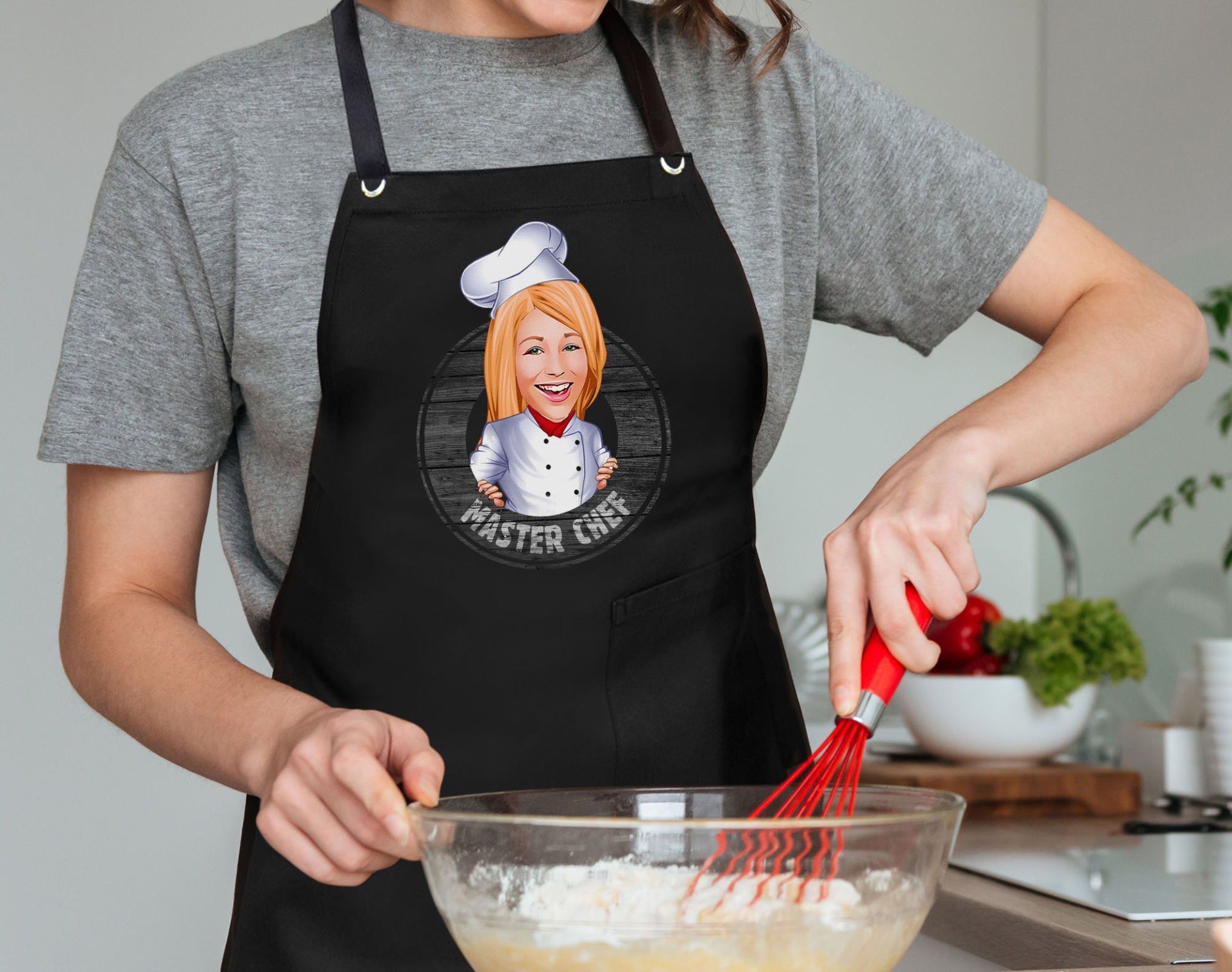 BK Gift Kişiye Özel Kadın Chef Karikatürlü Profesyonel Siyah Mutfak Önlüğü, Aşçı Önlüğü, Şef Önlüğü, Arkadaşa Hediye-12