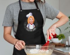 BK Gift Kişiye Özel Kadın Chef Karikatürlü Profesyonel Siyah Mutfak Önlüğü, Aşçı Önlüğü, Şef Önlüğü, Arkadaşa Hediye-12