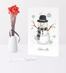 Kişiye Özel Yılbaşı Kardan Adam Temalı Beyaz Defter Kalem Seti - 1