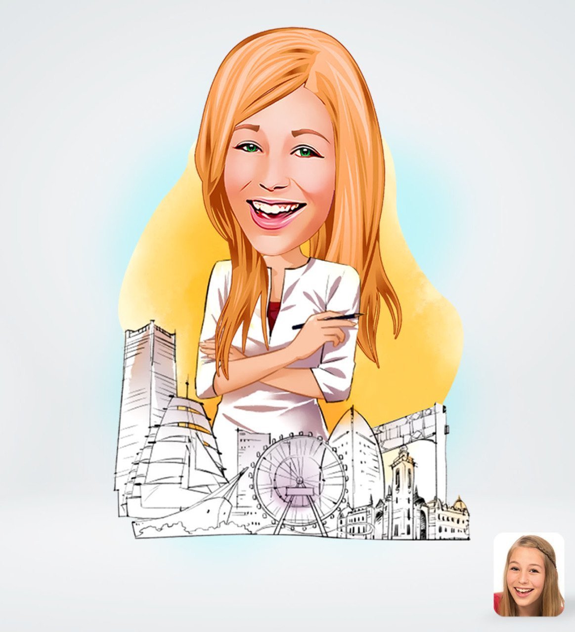 Kişiye Özel Kadın Mimar Karikatürlü Sosyal Medya Dijital Profil Fotoğrafı - Model 1