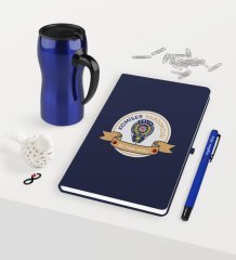 Kişiye Özel Komiser Yardımcısı Temalı Lacivert Defter Kalem Termos Mug Seti - 1