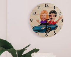 Kişiye Özel Sevgililer Karikatürlü Otantik Ahşap Palet Saat-52
