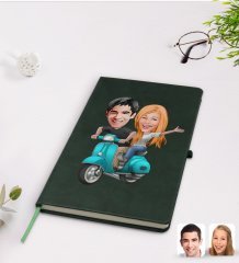 Kişiye Özel Sevgililer Karikatürlü Yeşil Termo Deri Defter Model 99