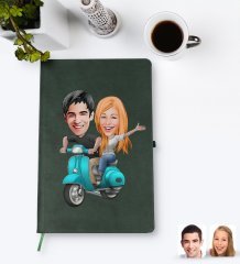 Kişiye Özel Sevgililer Karikatürlü Yeşil Termo Deri Defter Model 99