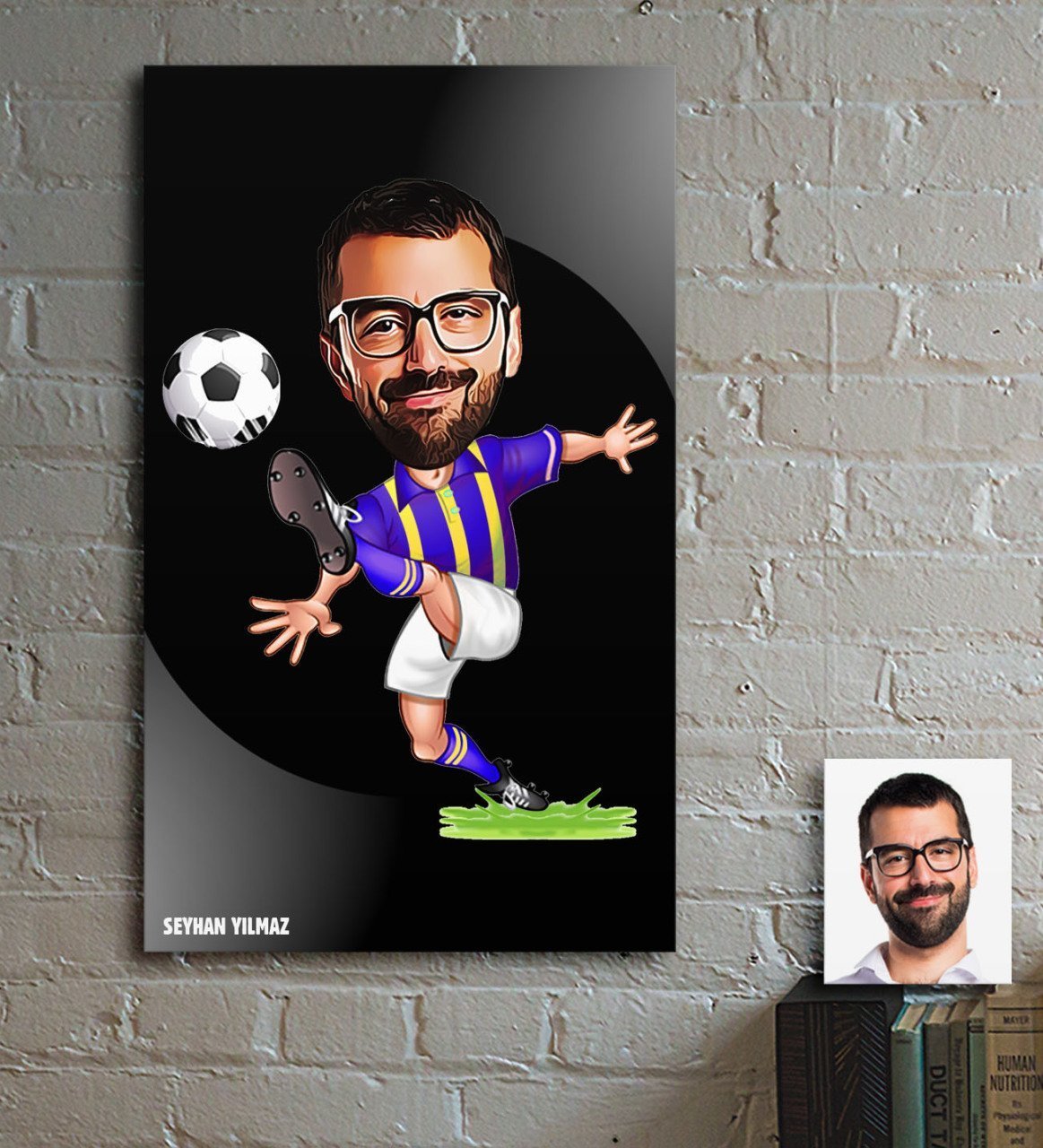 Kişiye Özel Futbol Sarı Lacivert Karikatür Ahşap Tablo - 1