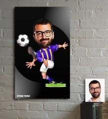 Kişiye Özel Futbol Sarı Lacivert Karikatür Ahşap Tablo - 1