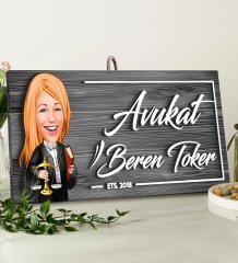 BK Gift Kişiye Özel Avukat Karikatürlü Gri Dekoratif Ahşap Tabela-2