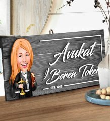 BK Gift Kişiye Özel Avukat Karikatürlü Gri Dekoratif Ahşap Tabela-2