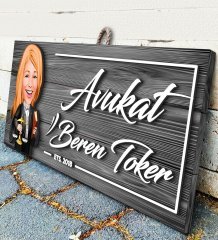 BK Gift Kişiye Özel Avukat Karikatürlü Gri Dekoratif Ahşap Tabela-2